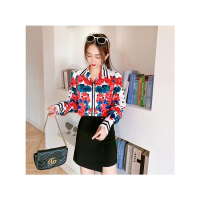 China 2021 Hot Sale Anti-pilling Fashion Digital Printed V-neck Long Sleeve Sheath Casual Women's Blouses and Shirts for sale