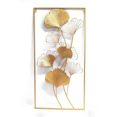 China Contemporary Home Interior Metal Frame Wrought Iron Gold Display Living Room Hanging Flower Art Wall Decor for sale