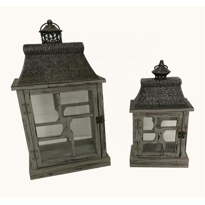 China Eco - Friendly Portable Candle Lanterns Vintage Wooden Home Decorative Lanterns For Candles for sale