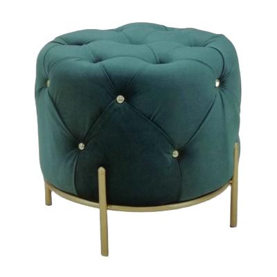 China Modern Luxury Elegant Nordic Tufted Sofa Foot Stool Gold Stainless Steel Legs Around Small Velvet Ottoman Stool for sale