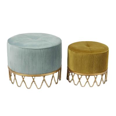 China Hot Selling Living Room Lounge Gold Stainless Steel Tufted Low Footstool Around Velvet Ottoman For Home Decor for sale