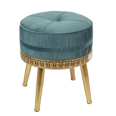 China Modular Living Room Velvet Stool Gold Soft Base Round Velvet Ottoman For Home Decoration for sale