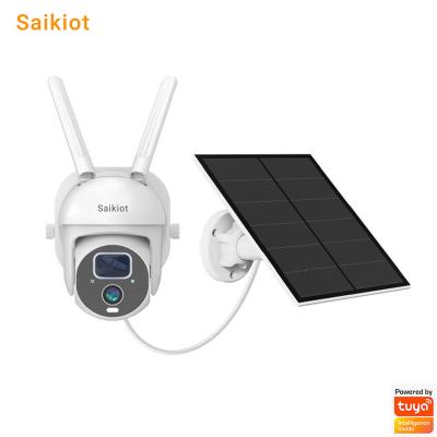 China Built-in Siren Saikiot 4g Tuya Ptz Wifi Outdoor Security Camera Waterproof Camera with Two Way Audio Support Solar Power Camera for sale