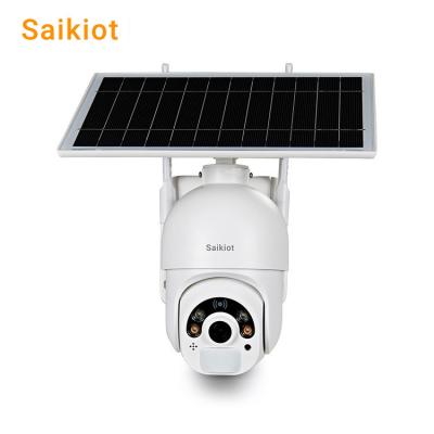 China Low  Power Saikiot Solar Powered Camera IP66 Waterproof 1080P PIR Detection Color Night Vision 6W PTZ Wireless Video Surveillance CCTV for sale