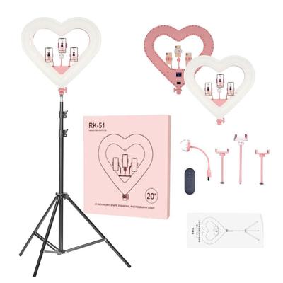 China New 20inch RK-51 Ringlight Large Kawaii Pink High Quality Heart Shaped PORTABLE 18 from JUNNX 19 20 21 inch Seflie Heart Shaped RGB Ring Light for sale