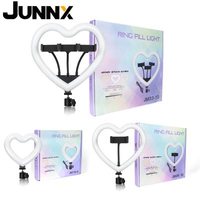 China JUNNX 6inch 10inch 13inch Photo Mini Tripod Makeup LED Desktop Heart Shape Selfie Ring Light for Youtube Vlog Video Live for sale