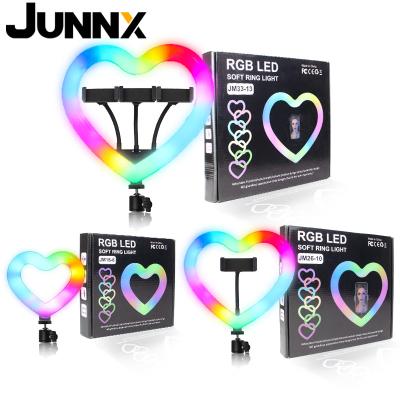 China JUNNX 360 Degree Mini Kawaii RGB Love Ringlight Beauty MINI Photo Fill Makeup 6inch 10inch 13inch Heart Shape Ring Light For Mobile P for sale