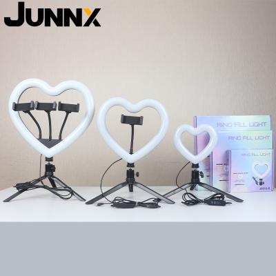 China JUNNX 3 Colors Mini Love Ring Lamp Makeup LED Selfie Ring Light Heart Shaped 6inch 10inch 13inch 3200K 4100K 6000K for sale