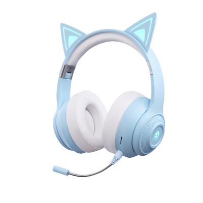 China 2023 Viable Blue Girls Cat Ear LV6 Headphones BT 5.3 Wireless Bluetooth Earphones With Detachable Microphone for sale