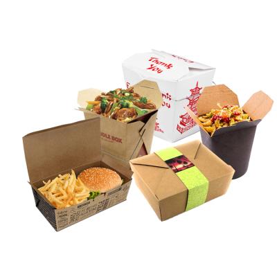 China Recyclable Custom Printed 16oz 26oz 32oz Disposable Kraft Paper Packaging For Takeaway Chinese Noodle Packaging Paper Box With Handle for sale