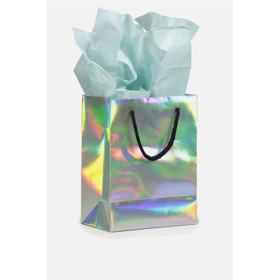 China Recyclable Personalized Retail Shopping Silver Luxury Holographic Paper Bags Custom Gift Holographic Paper Bag For Cosmetic for sale