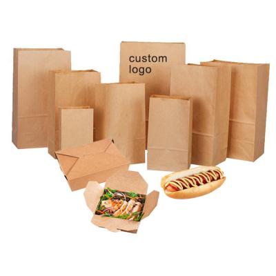 China Brown Bottom Greaseproof Takeout Paper Bags Custom Flat Square Food Kraft Recyclable With No Handle for sale