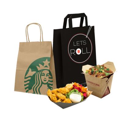 China Recyclable Recyclable Kraft Paper Bag With Your Own Logo , Custom Take Away Paper Bag For Food With Handle for sale