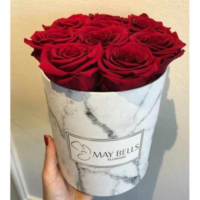 China Handmade High Quality Black Rigid Paper Box Cardboard Rose Flower Display Long Stem Flowerbox Round Grace Marble Square Tube Circle Gold for sale