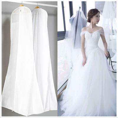 China Recyclable Large Size Bridal Gown Wedding Dress Clothes Cover Storage Protector Pocket Anti-dust Breathable Garment Zipper Dustproof White Bag for sale