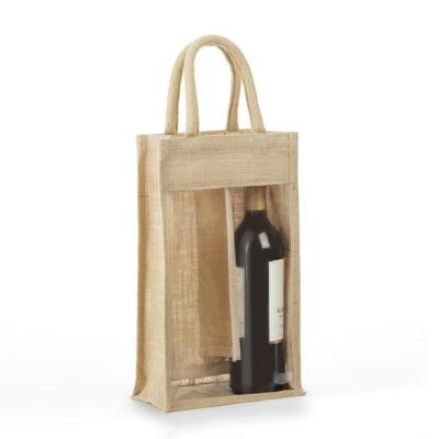 China Reusable Customized Specification Color Screen Printing Large Jute Promotional Jute Bottle Hand Gift Bag Packing Canvas Bag For Wine Beer for sale