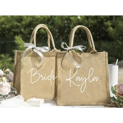 China Reusable Custom Printed White Luxury Eco-Friendly Reusable Supermarket Packaging Shopping Beach Wedding Favors Burlap Jute Gift Bags for sale