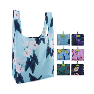 China Animal Blue Reusable Small Logo Grocery Foldable Eco-Friendly Foldable Grocery Shopping Tote Bag Reusable Fold In Pouch Pouch With Zipper for sale