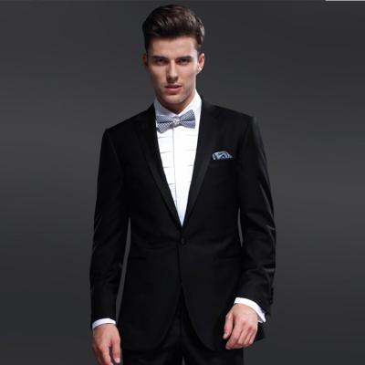 China New Style Wedding Anti Shrink Dress Suit For Men 70% Wool Crest Lapel One Buttons Black Tuxedos for sale