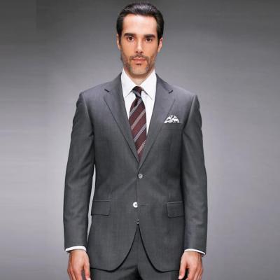 China 100% Wool Anti-Shrink Two Buttons Notch Lapel Gray Herringbone 2 Piece Mens Suits for sale