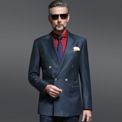 China 2018 New 130's style 100%wool super lapel crest double breast breathable blue half-canvas blazer men's business jacket for sale