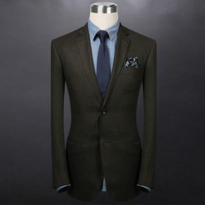 China 100% Wool Mens Half Canvas Fashion Suits Olive Supports Anti-Shrink Bespoke Suit for sale