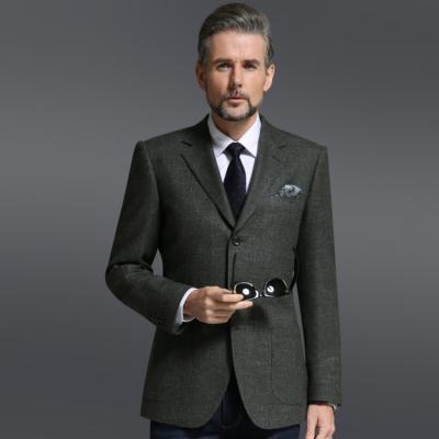 China New Style 150's Wool Cashmere Super Notch Lapel Three Buttons Breathable Dark Green Half-Canvas Blazer Men's Business Jacket for sale