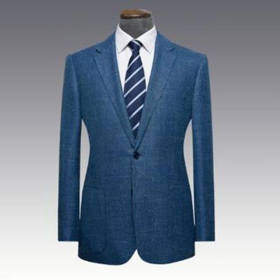 China Breathable Mens New Style Notch Lapel Wool / Man Buttons Blue Two Buttons Silk Blend Jacket for sale