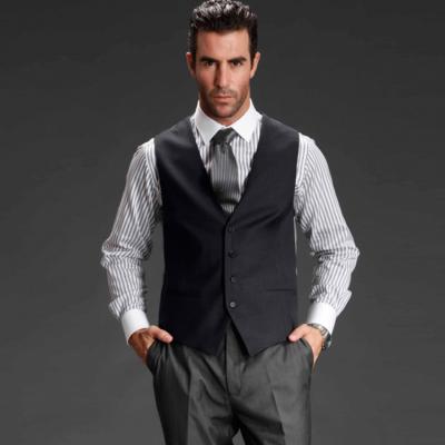 China Anti-pilling Mens Designer Vest 70% Wool No Lapel Four Buttons Dark Gray Vest for sale