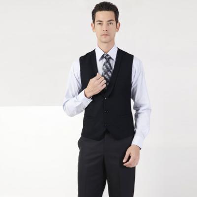 China Anti-pilling Men's Waistcoat 70% Wool Shawl Lapel Three Buttons Black Waistcoat for sale