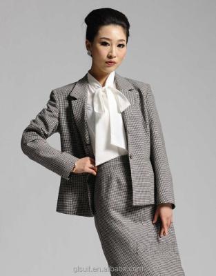 China Anti-Shrink Black And White Notch Lapel T/R Checks Ladies Skirt Coat Suit for sale