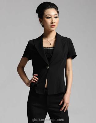 China T/R Black Anti-Shrink Stripes Peak Lapel One Button Women Suit Coat With Short Sleeves for sale