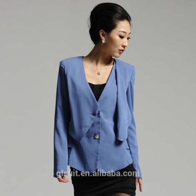 China Royal Blue Coat And T/R Color Two Button Vest Anti-Shrink Ladies Office Two Piece Uniform for sale