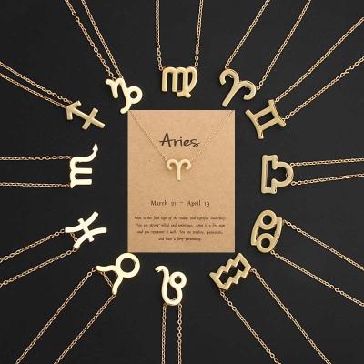 China CLASSIC Female 12 Stainless Steel Constellation Elegant Pendants Charm Gold Choker Symbol Astrology Necklaces Zodiac Sign Chain Necklace for sale