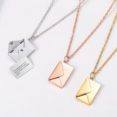 China Cute Stainless Steel Has I Love You Engraved Letter Necklace Soul Key Personality Paror Filled Envelope Memory Pendant Necklace for sale