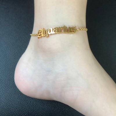 China Gold Necklace Custom 18k Gold Plated Anklets Foot Accessories Stainless Steel Old Letter Anklet Silver English Bracelet Jewelry For Women for sale