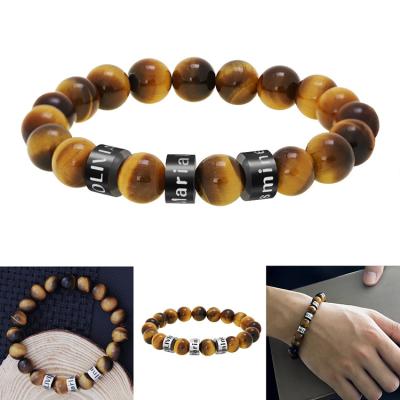 China FASHIONABLE feng shui bracelet stone natural wood jewelry custom engrave Logo Stainless Steel Charm Natural stone beads bracelet for men for sale