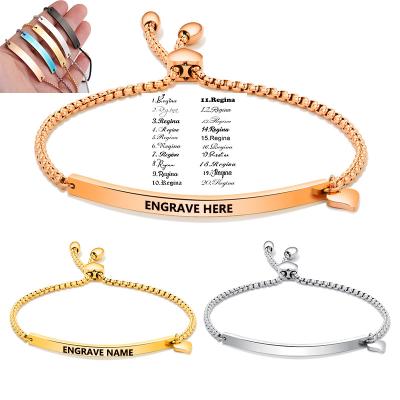 China Fashion Stainless Steel Customized Customized Cuban Link GPS Longitude Cuban Latitude Name Stainless Steel Engraved Letters Personalized Bar Bracelet for sale