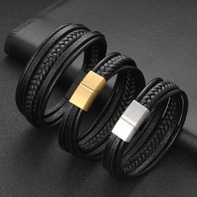 China CLASSIC Magnetic Clasp Fashion Stainless Steel Bangle Bracelets Bangle Bracelets Custom Wholesale Leather Cuff Bracelets Silver Plated Gift for sale