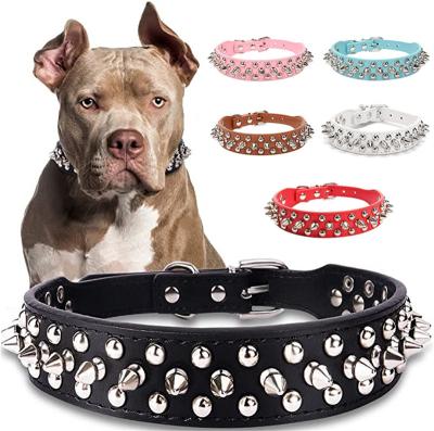 China Custom Adjustable PU Leather Studded Dog Collars Punk Style Quick Released Pointed Dog Collar For Puppies for sale