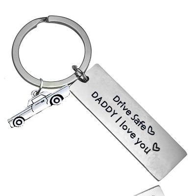 China Advertising Custom Safe Name Engraved Initial Charms Promotion Logo Key Chain Stainless Steel Figurine Key Ring Couples Key Chain Drive Key Chain for sale