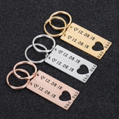 China Customized engravable animal logo key chain chaveiro pendants keychain set stainless steel square bar letter key chain diy empty initial for sale