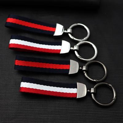 China Polyester Gift Black Stripe White Sliver Car Key Chain Swivels Rainbow Canvas Dot Wristband Lanyard Keychains With Logo for sale