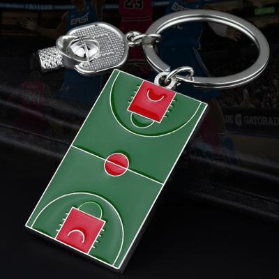 China Creative Enamel Trinket Pendant Trinket Creative Gift Basketball Lover Jewelry Fan Basketball Court Key Chain Tank Top Metal Personalized for sale