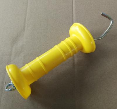 China Heavy duty Diamond Hook and External Spring yellow Gate Handle for electric fencing / electric fence gate hanldes for sale