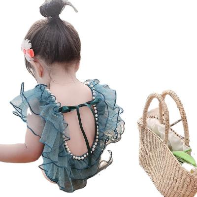 China 2020 Summer Breathable Toddler Swimsuit Beachwear Pearl Swimwear Baby Ruffle Swimsuit For Girls Kids for sale