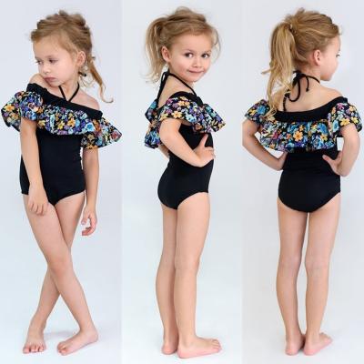 China Breathable Toddler Kids Baby Print Ruffle Collar Off Shoulder Swimwear Swimwear Beach Wear Leopard One Piece Swimsuit for sale