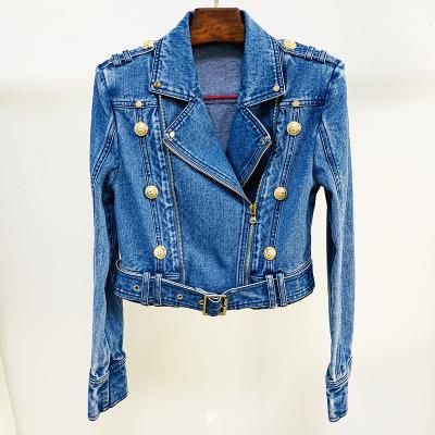 China 2022 Anti-wrinkle newcomers spring collection fashion brand women casual denim jacket with belt for sale