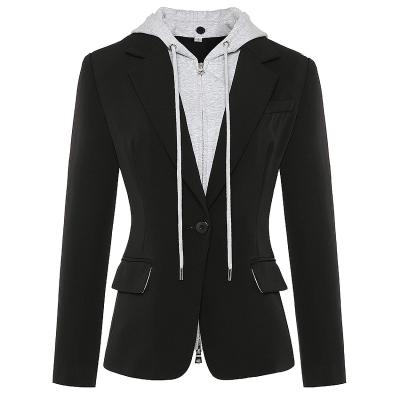 China 2022 Anti-Wrinkle Women's Detachable Zipper Hooded Single Buttons Blazer Casual Stylish High Street Designer Newest Blazer Jacket for sale