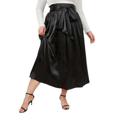 China Wholesale dry cleaning women's satin silk boutique black pleated elastic waistband plus size long slim skirt for sale